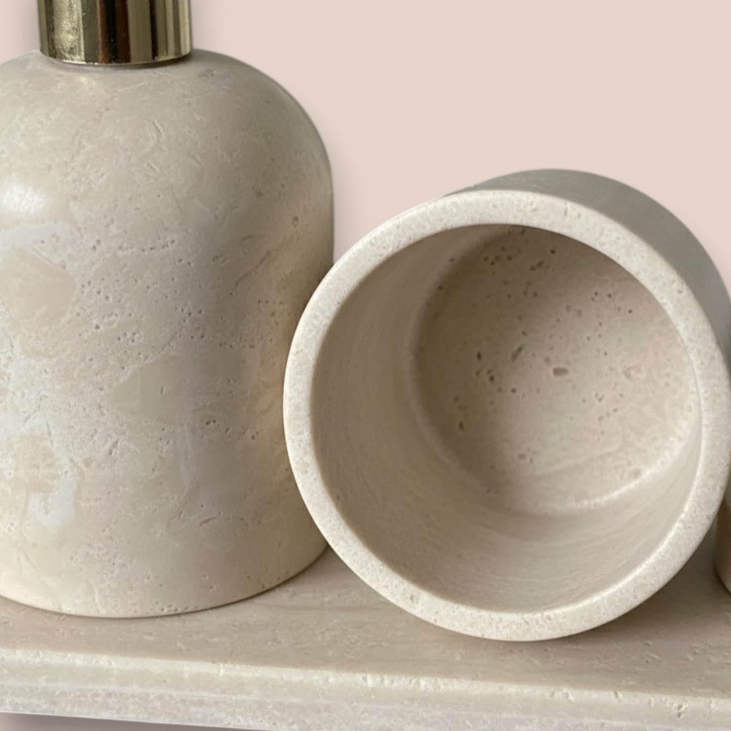 Natural Marble & Travertine Bath Set | 4-Piece Luxury Stone Vanity Collection
