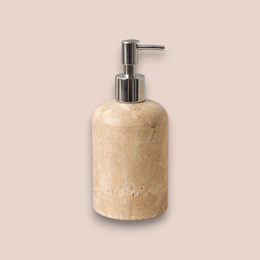 Beige Travertine Bathroom Accessory Set | 7-Piece Natural Stone Collection with Crystal Accents