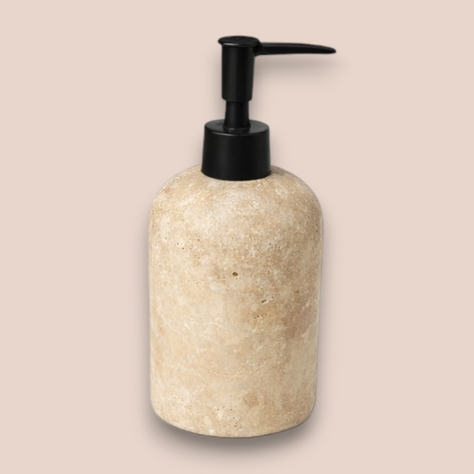 Beige Travertine Bathroom Accessory Set | 5-Piece Natural Stone Collection with Square Tray