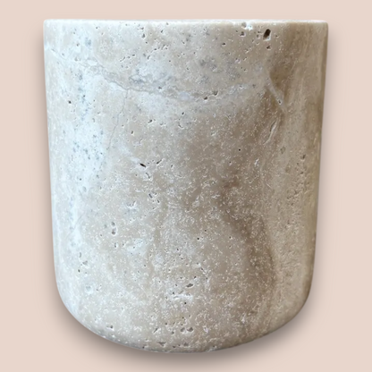Hand-Carved Beige Travertine Bathroom Accessory Set | 5-Piece Natural Stone Collection