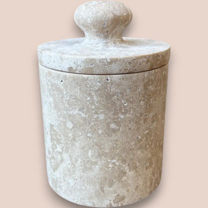 Hand-Carved Beige Travertine Bathroom Accessory Set | 5-Piece Natural Stone Collection