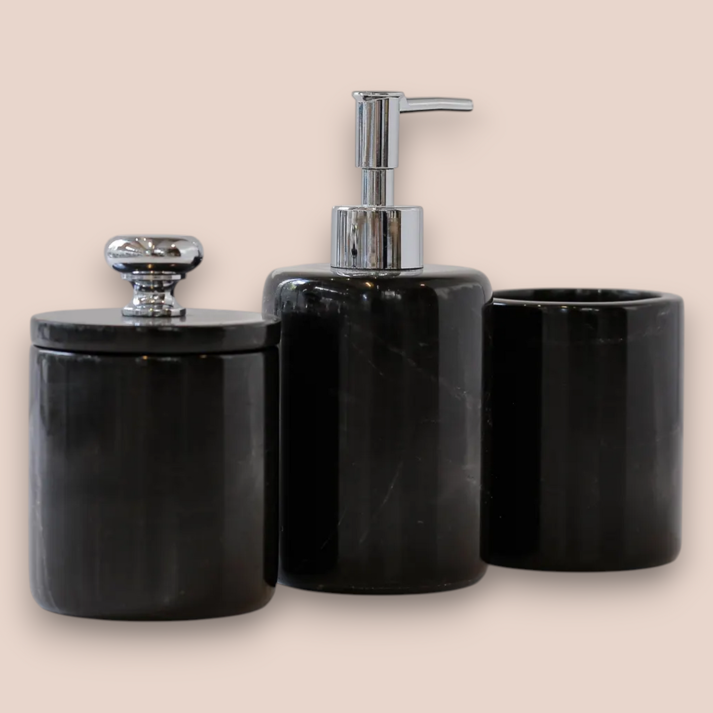 Modern Black Marble Bathroom Accessory Set | 5-Piece Nero Marquina Stone Collection