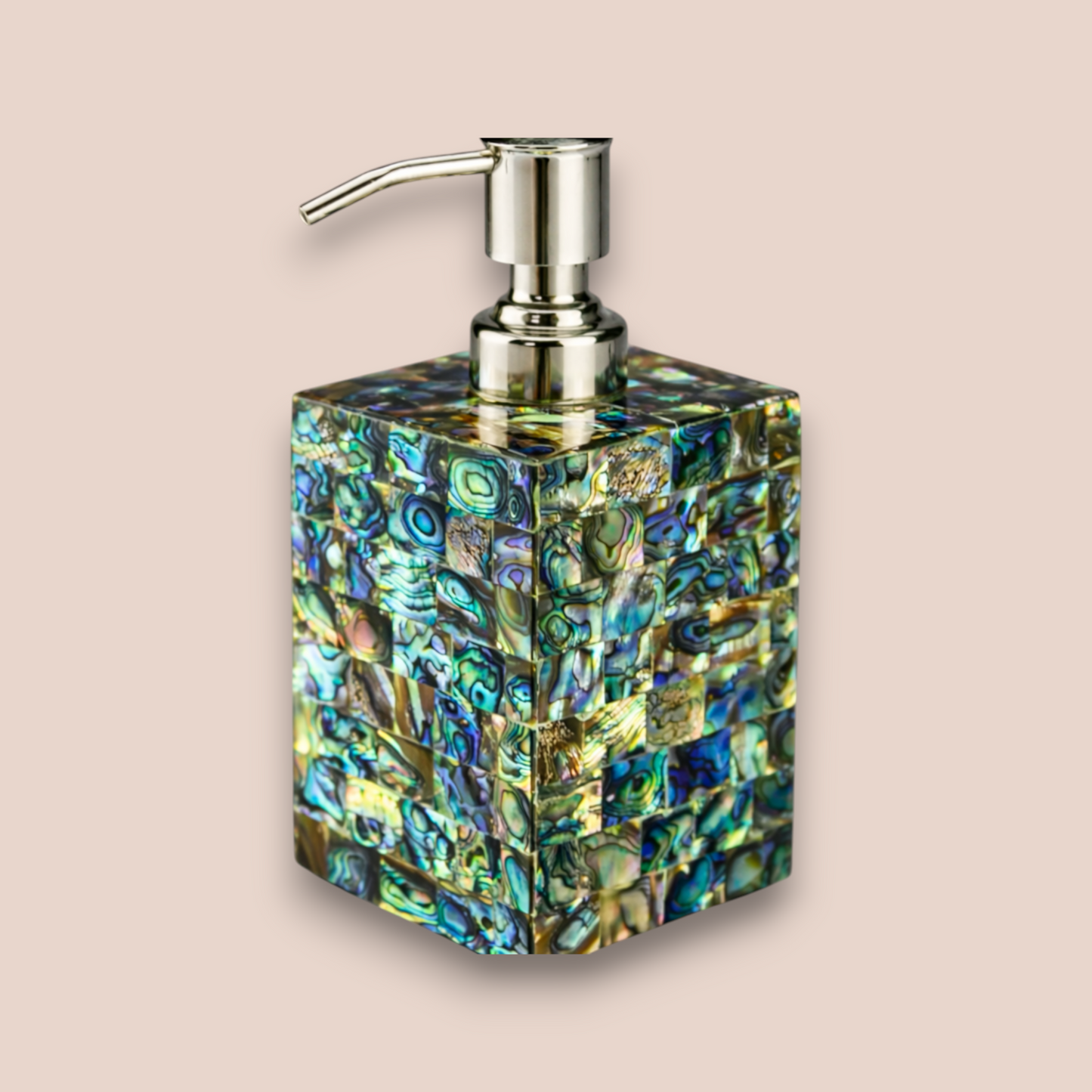 Iridescent Abalone Shell Soap Dispenser | Mosaic Sea Shell Bathroom Accessory