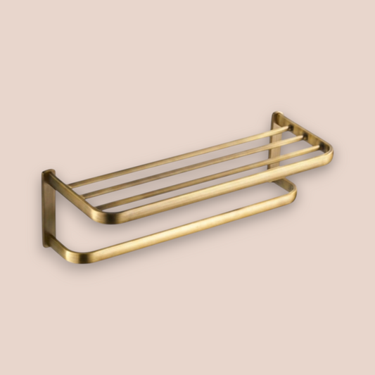 Antique Brass Wall-Mounted Towel Rack | Dual-Tier Shelf & Rail Collection