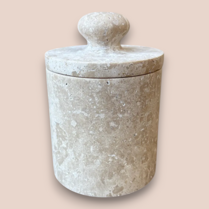 Hand-Carved Travertine Bathroom Accessory Set | 5-Piece Stone Vanity Collection