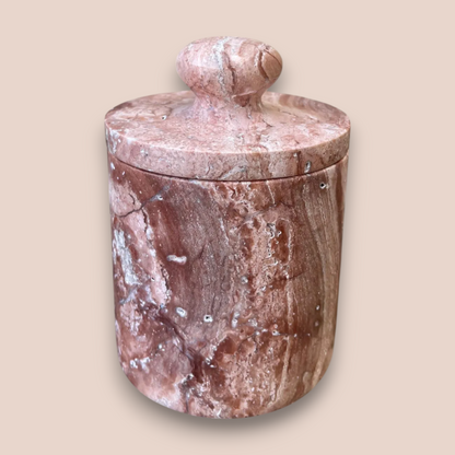 Pink Marble Bathroom Accessory Set | 5-Piece Hand-Carved Stone Collection | Gold