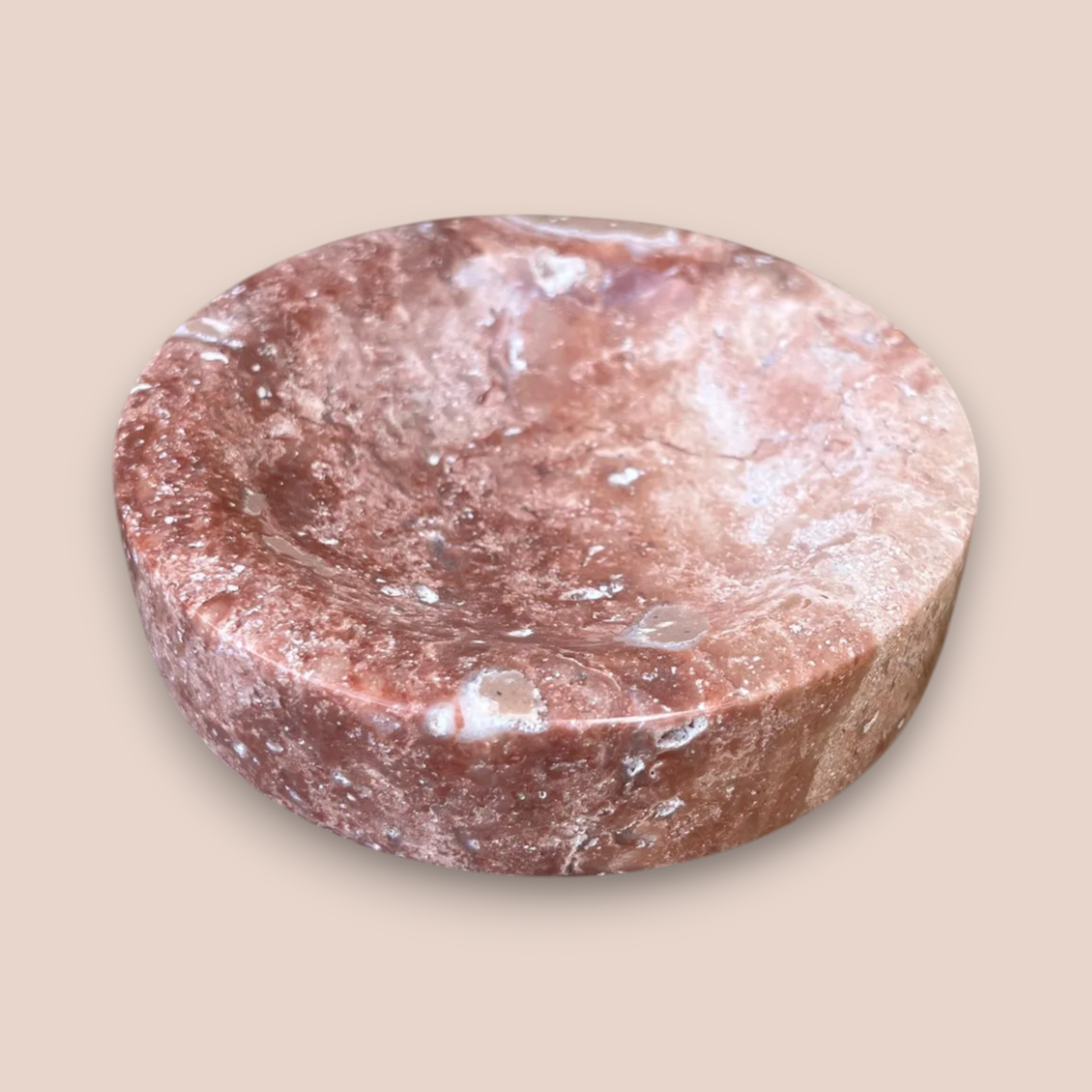 Pink Marble Bathroom Accessory Set | 5-Piece Hand-Carved Stone Collection | Gold