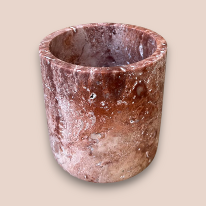 Pink Marble Bathroom Accessory Set | 5-Piece Hand-Carved Stone Collection | Gold