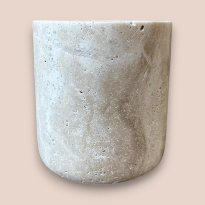Hand-Carved Travertine Bathroom Accessory Set | 5-Piece Stone Vanity Collection
