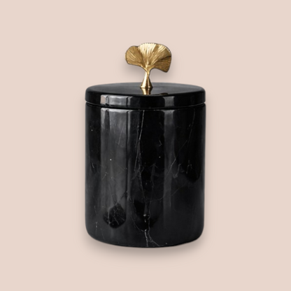 Midnight Black Marble Bathroom Set | 7-Piece Stone Collection with Gold Leaf Accents
