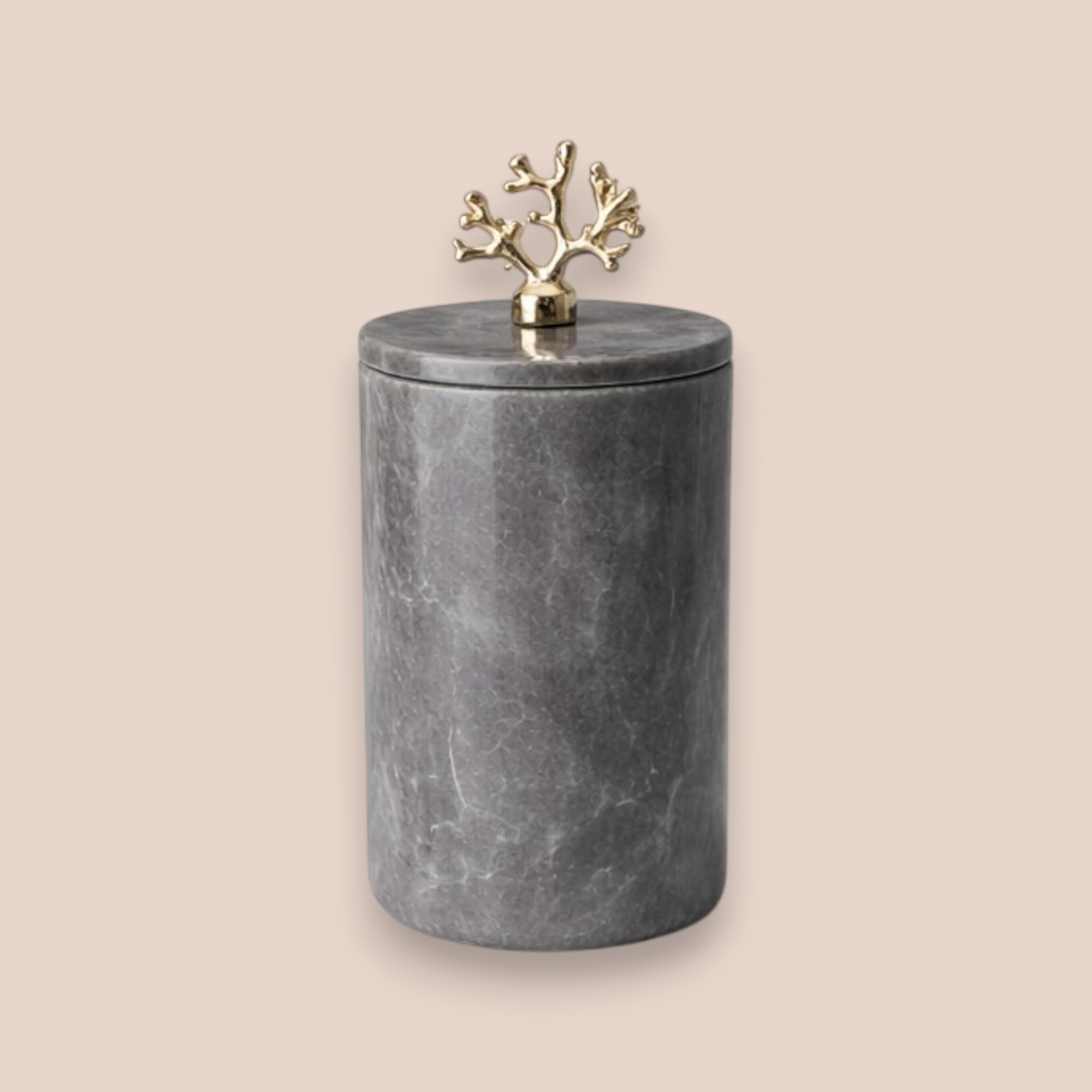 Storm Grey Marble Bathroom Accessory Set | 7-Piece Natural Stone Collection with Coral Accents