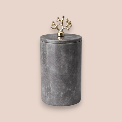 Storm Grey Marble Bathroom Accessory Set | 7-Piece Natural Stone Collection with Coral Accents