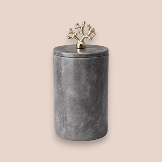 Storm Grey Marble Bathroom Accessory Set | 7-Piece Natural Stone Collection with Coral Accents