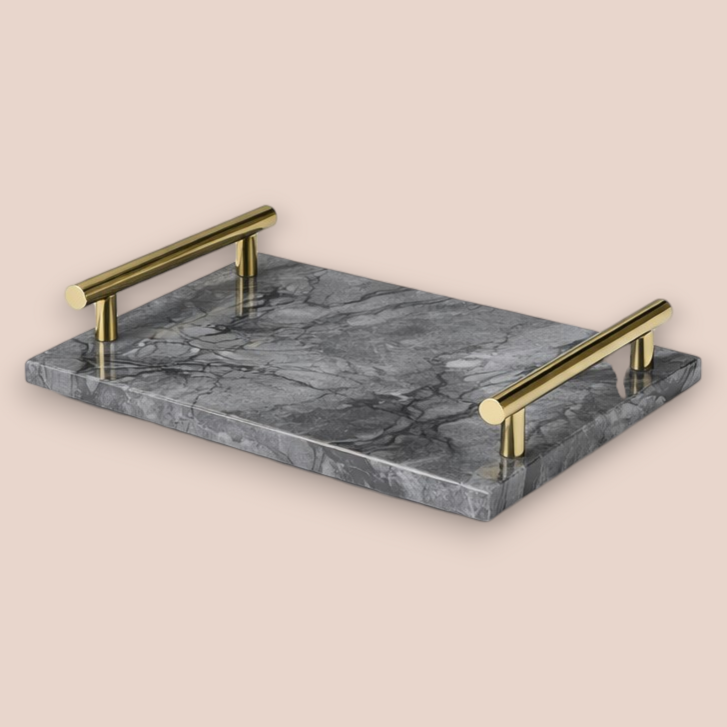 Modern Grey Marble Bathroom Accessory Set | 7-Piece Stone Collection with Gold Accents