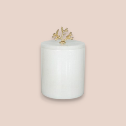 Pure White Marble Bathroom Accessory Set | 7-Piece Natural Stone Collection with Gold Coral Accents
