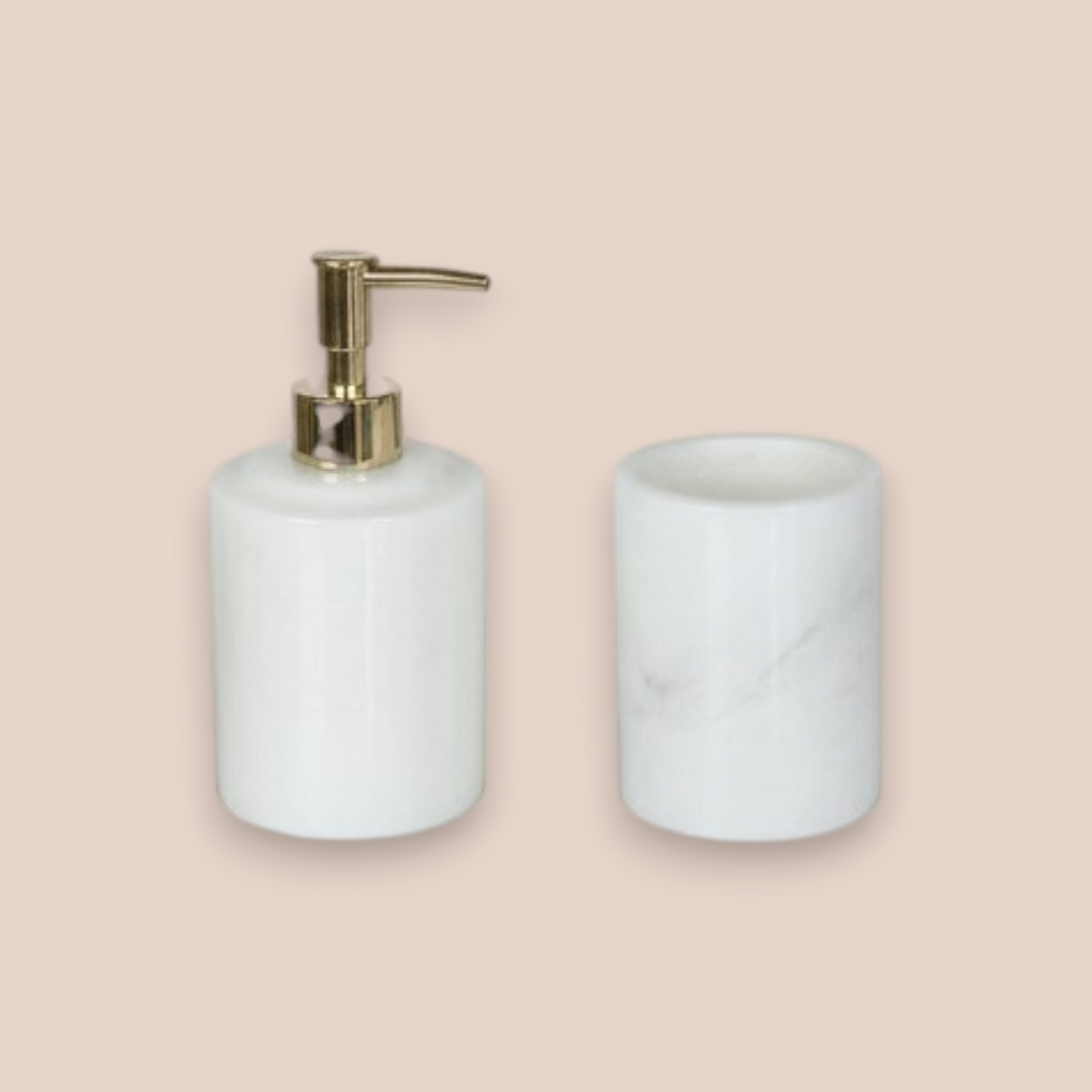 Pure White Marble Bathroom Accessory Set | 7-Piece Natural Stone Collection with Gold Coral Accents