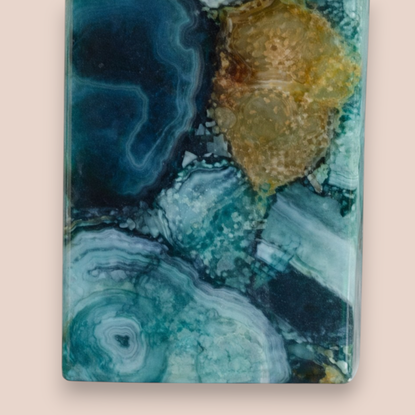 Natural Blue Agate Soap Dispenser | Rectangular Stone Vanity Accessory with Polished Silver Pump