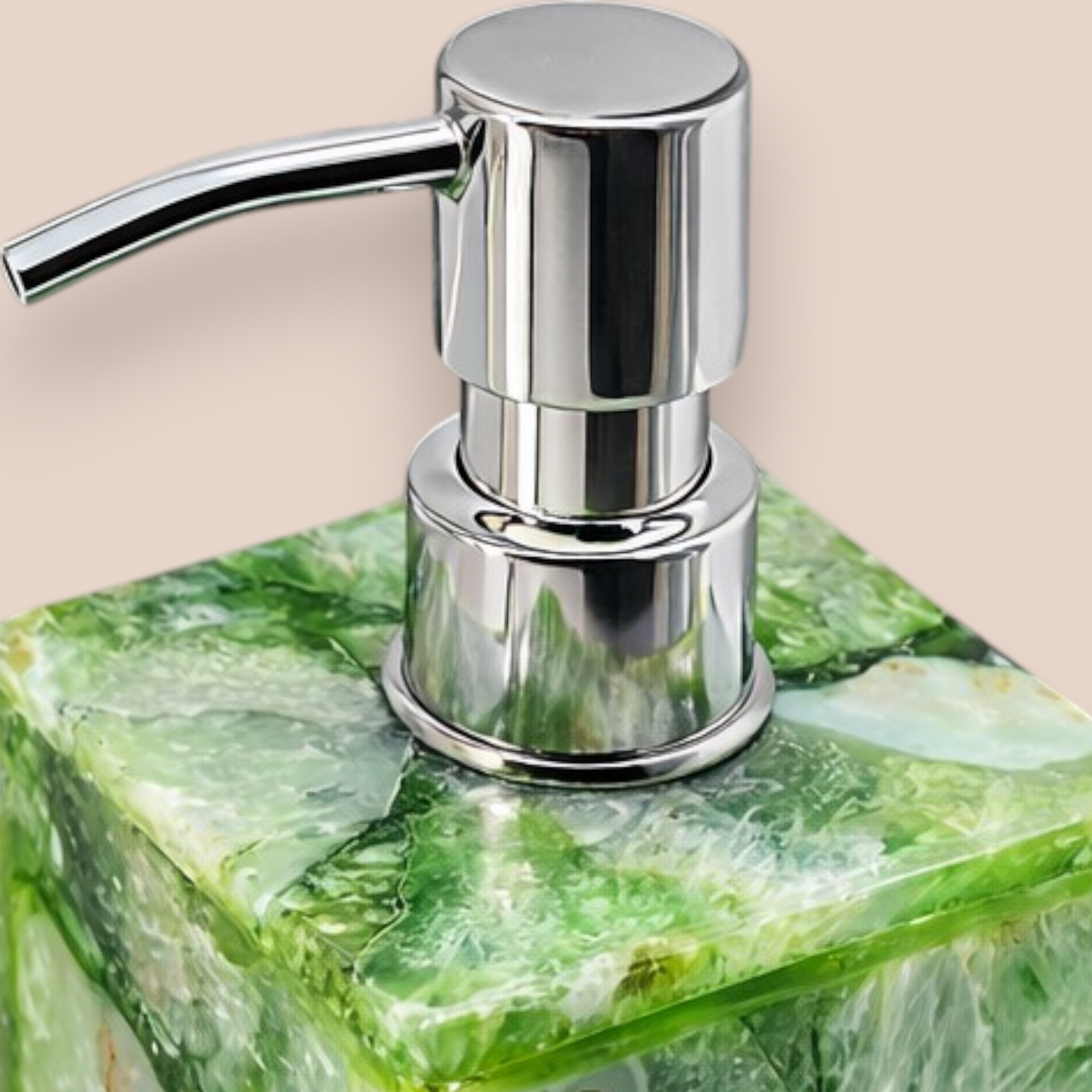 Natural Green Agate Soap Dispenser | Rectangular Stone Vanity Accessory with Polished Silver Pump