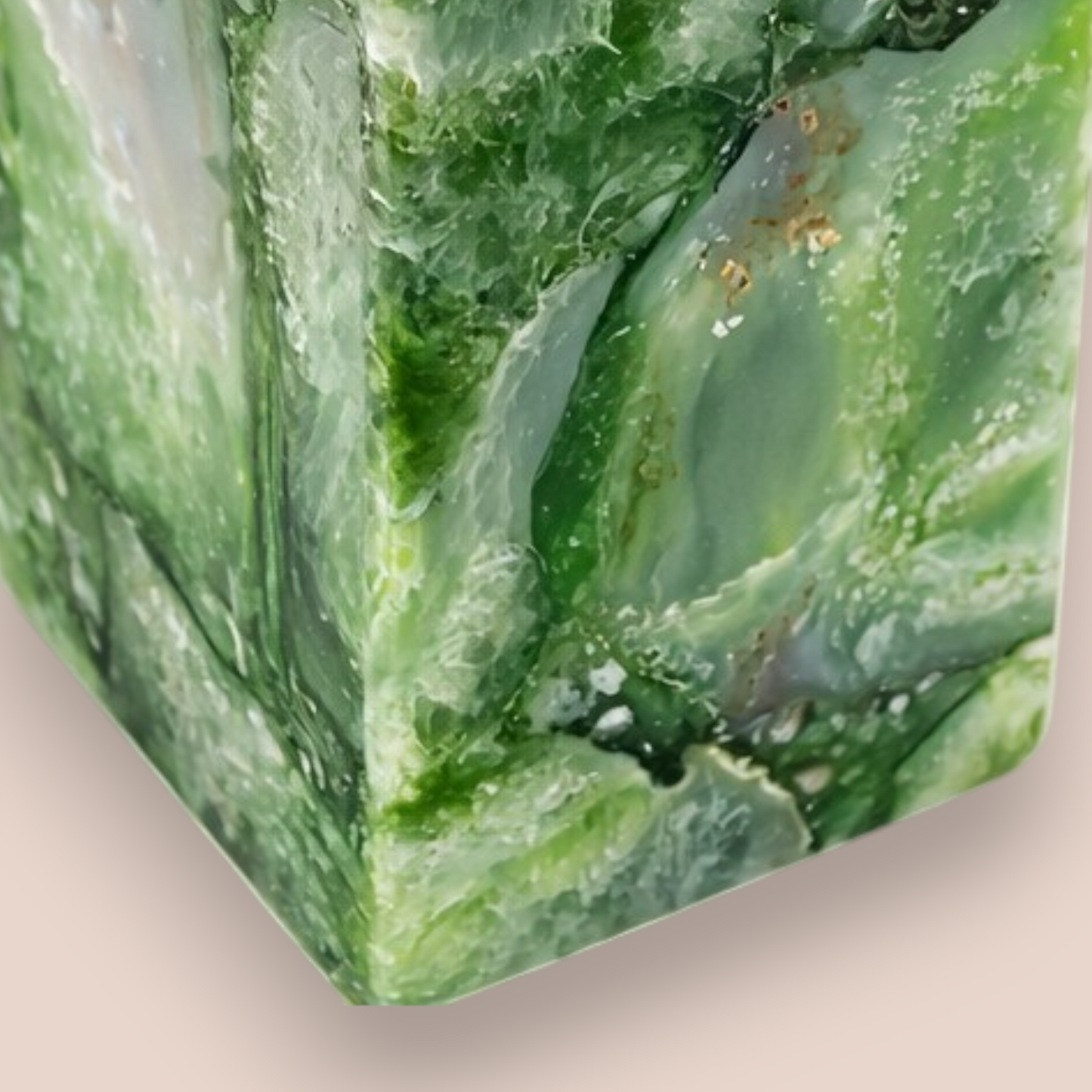 Natural Green Agate Soap Dispenser | Rectangular Stone Vanity Accessory with Polished Silver Pump
