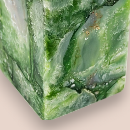 Natural Green Agate Soap Dispenser | Rectangular Stone Vanity Accessory with Polished Silver Pump