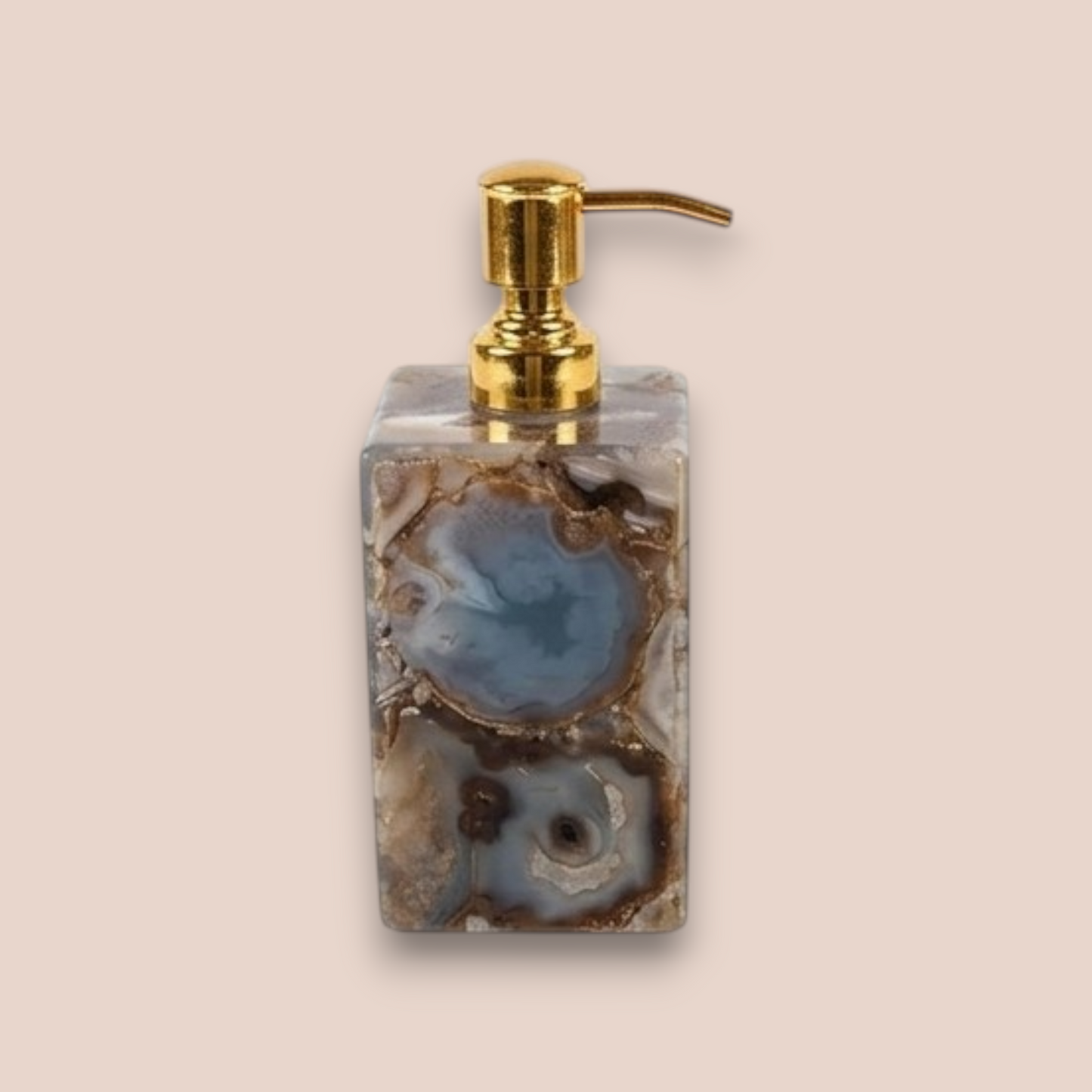 Natural Agate Bath Set | 3-Piece Luxury Stone Vanity Collection with Gold Pump