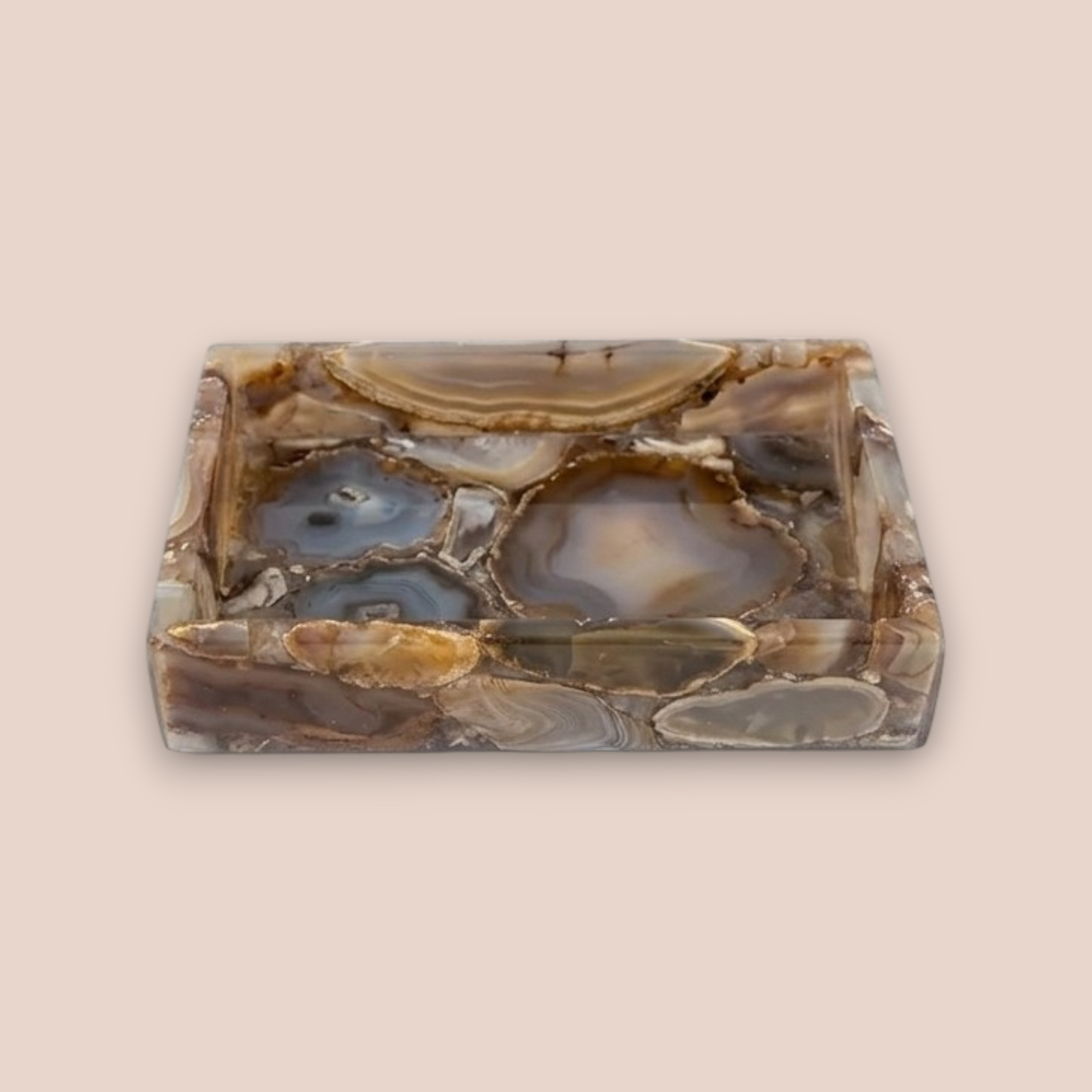 Natural Agate Bath Set | 3-Piece Luxury Stone Vanity Collection with Gold Pump