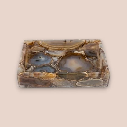 Natural Agate Bath Set | 3-Piece Luxury Stone Vanity Collection with Gold Pump