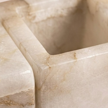 Natural White Quartz Soap Dispenser Set | 3-Piece Polished Stone Vanity Accessory with Silver Pump