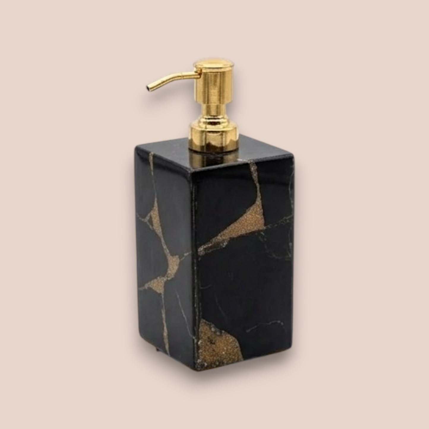 Natural Obsidian & Gold Bath Set | 3-Piece Luxury Stone Vanity Collection with Gold Pump