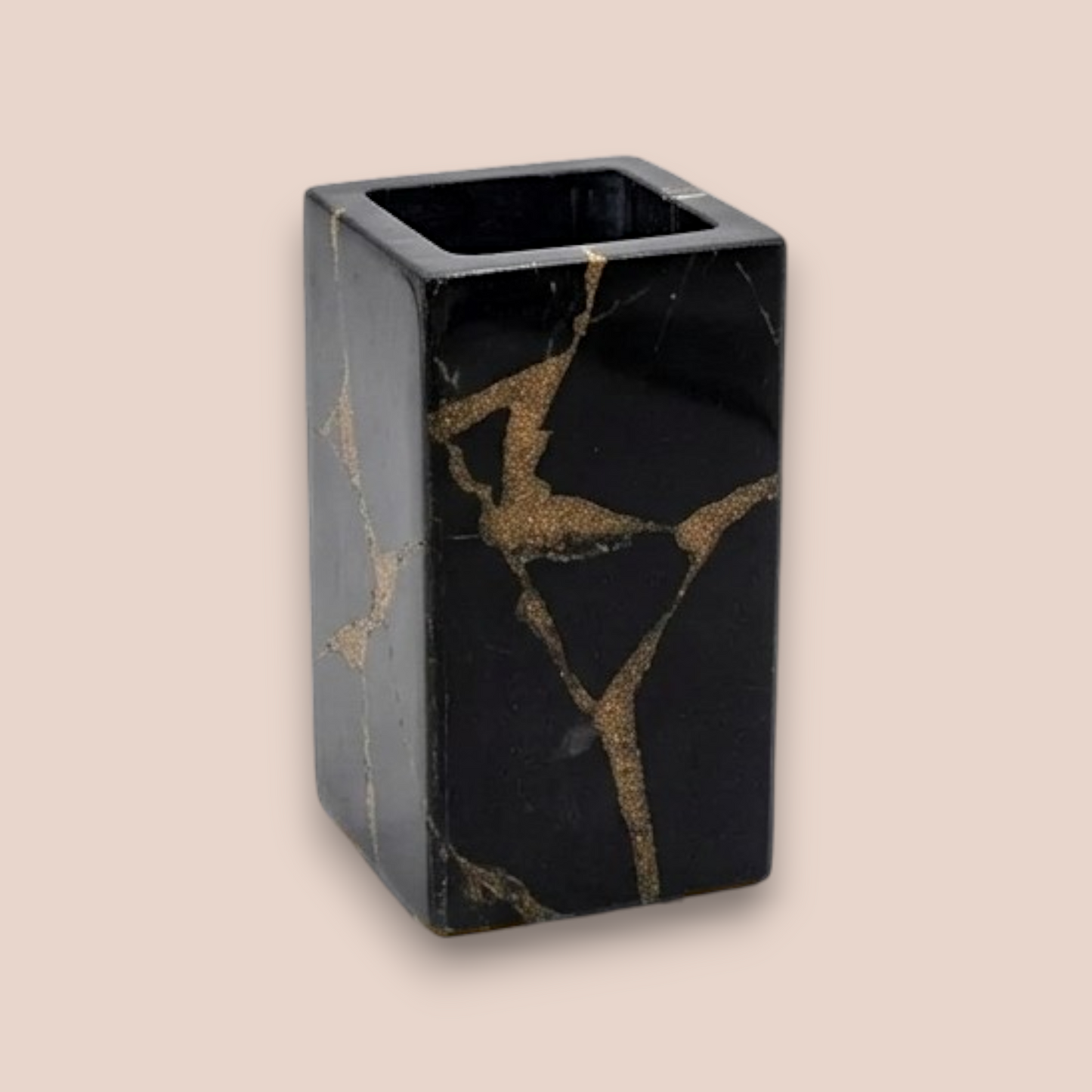 Natural Obsidian & Gold Bath Set | 3-Piece Luxury Stone Vanity Collection with Gold Pump