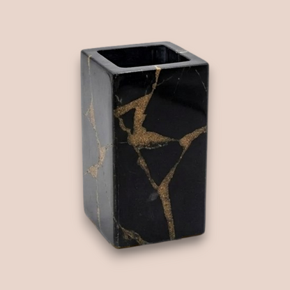 Natural Obsidian & Gold Bath Set | 3-Piece Luxury Stone Vanity Collection with Gold Pump