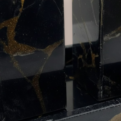 Natural Obsidian & Gold Bath Set | 3-Piece Luxury Stone Vanity Collection with Gold Pump