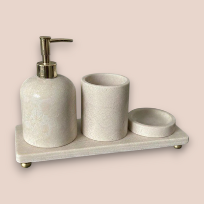Natural Marble & Travertine Bath Set | 4-Piece Luxury Stone Vanity Collection