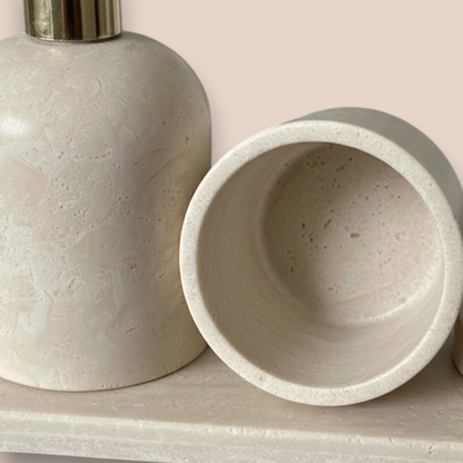 Natural Marble & Travertine Bath Set | 4-Piece Luxury Stone Vanity Collection