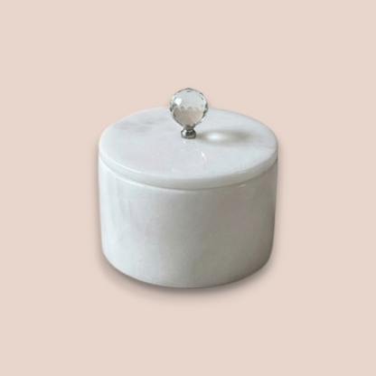 White Marble Bathroom Accessory Set | 7-Piece Natural Stone Collection with Crystal Accents