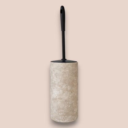 Earth Tone Travertine Bathroom Set | 7-Piece Natural Stone Collection with Matte Black Accents