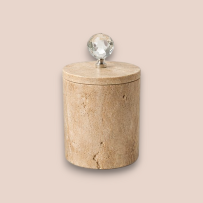 Beige Travertine Bathroom Accessory Set | 7-Piece Natural Stone Collection with Crystal Accents