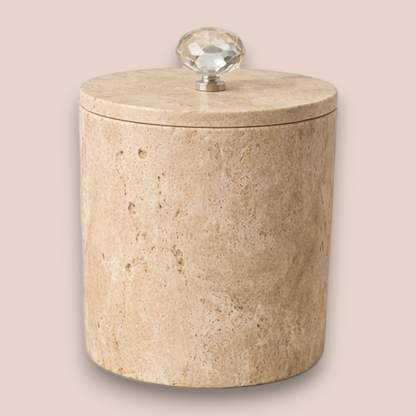 Beige Travertine Bathroom Accessory Set | 7-Piece Natural Stone Collection with Crystal Accents