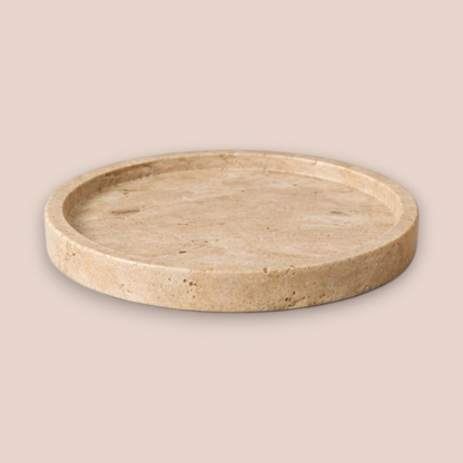 Beige Travertine Bathroom Accessory Set | 7-Piece Natural Stone Collection with Crystal Accents