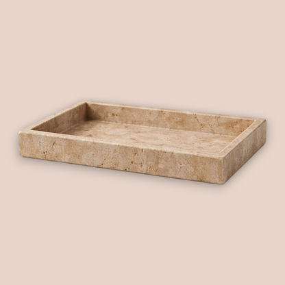 White Travertine Bathroom Accessory Set | 3-Piece Natural Stone Collection