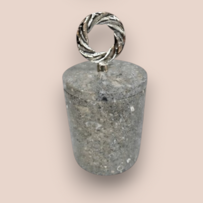 Rustic Grey Marble Bathroom Accessory Set | 5-Piece Stone Collection with Silver Accents