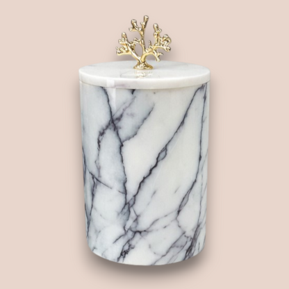 Lilac Veined Marble Bathroom Set | 7-Piece Stone Collection with Gold Coral Accents