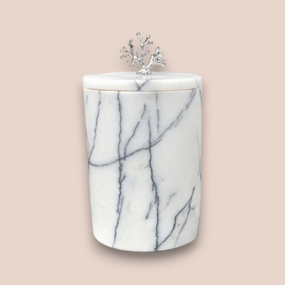 Lilac Veined Marble Bathroom Set | 7-Piece Stone Collection with Coral Accents