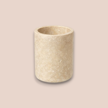 Beige Travertine Bathroom Accessory Set | 5-Piece Natural Stone Collection with Square Tray