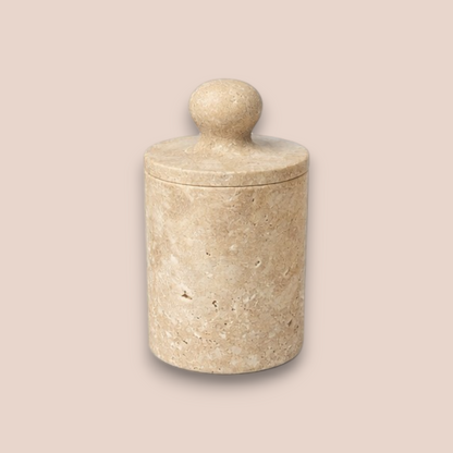 Beige Travertine Bathroom Accessory Set | 5-Piece Natural Stone Collection with Square Tray