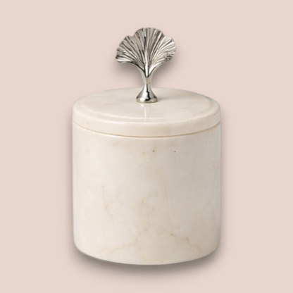 Elegant White Marble Bathroom Set | 7-Piece Natural Stone Collection with Silver Leaf Accents