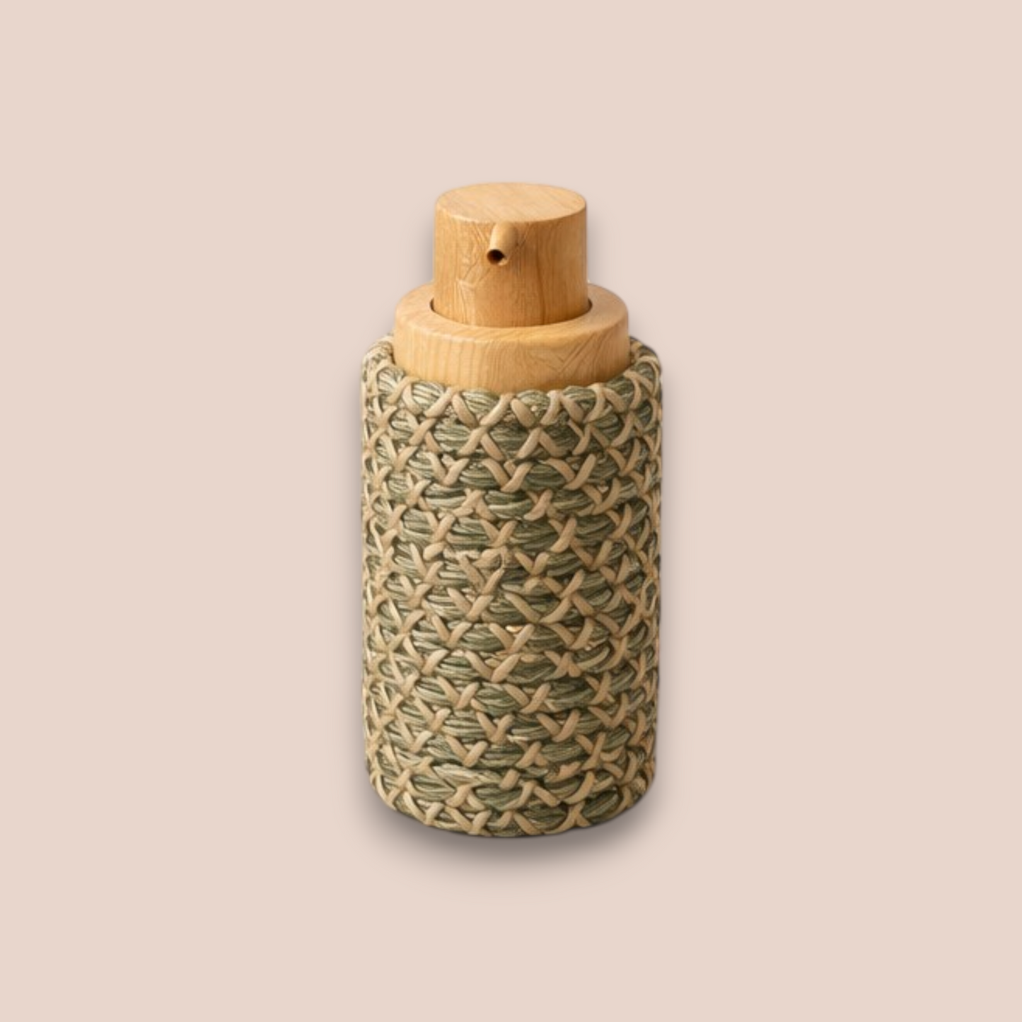 Boho Woven Bathroom Accessory Set | 4-Piece Rustic Green Polypropylene Collection