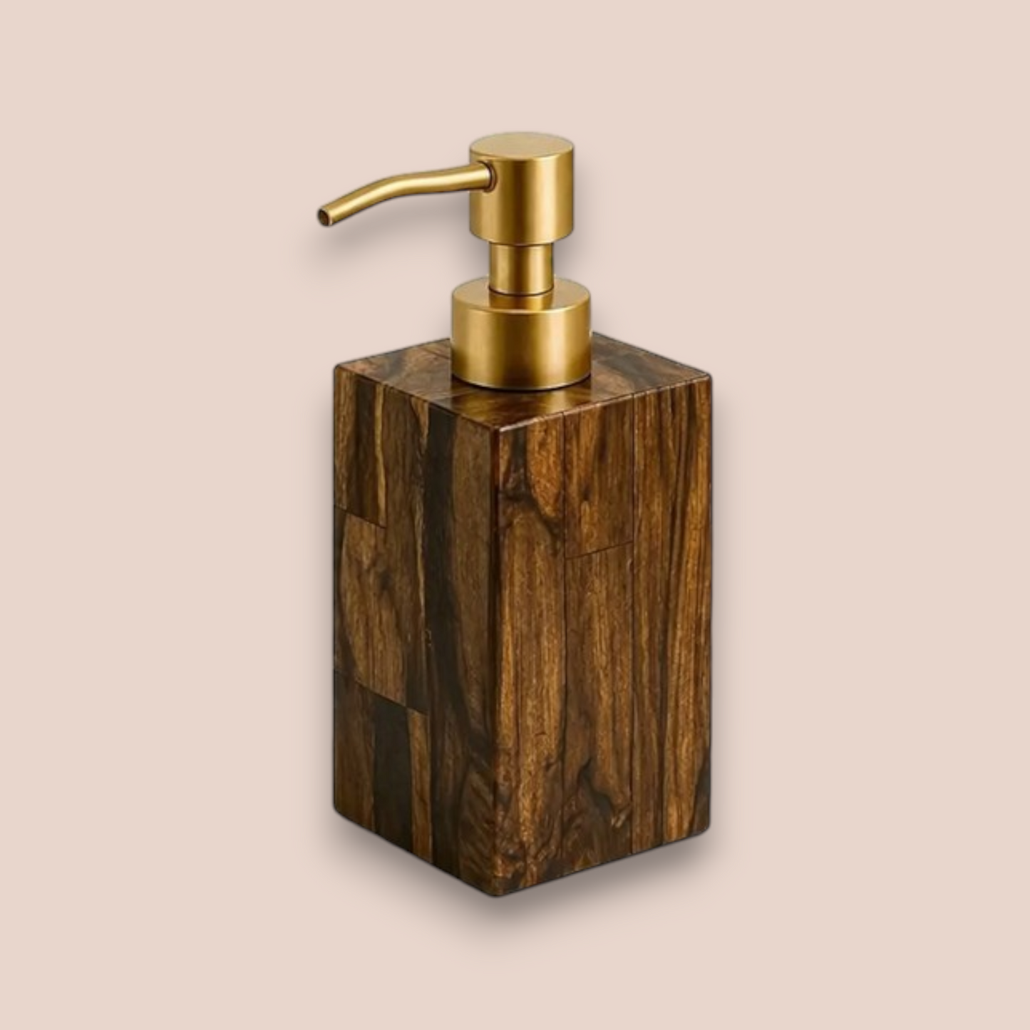 Natural Tiger's Eye Bath Set | 5-Piece Semi-Precious Stone Vanity Collection with Gold Pump