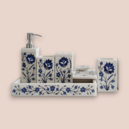 Floral Inlay Marble Bath Set | 5-Piece Natural Stone Vanity Collection