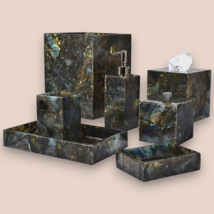 Natural Labradorite Bath Set | 7-Piece Polished Stone Vanity Collection